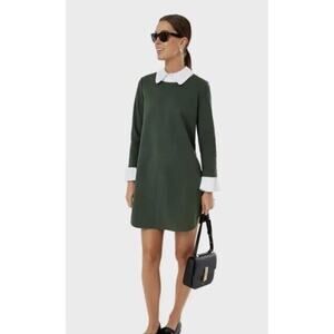 New Tuckernuck Dakotah Dress Peter Pan Collar Ivy Green Mod Retro XS 1411
